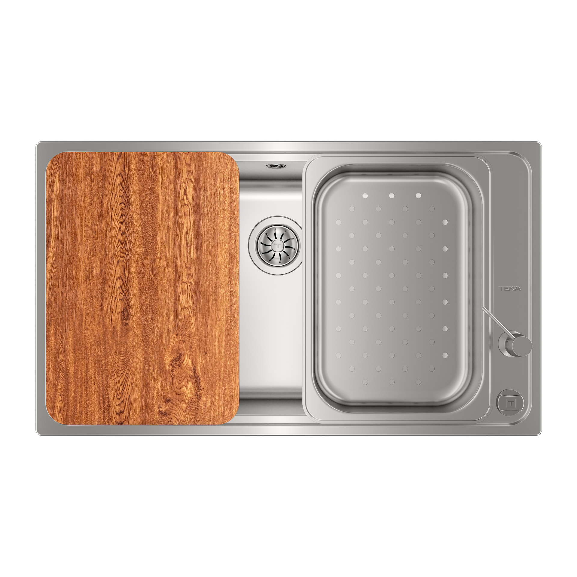 Pack Fregadero encastrado Bahia 1B PLUS con una cubeta de 74 cm + tabla de madera, cesta inox y dispensador de jabón (1)