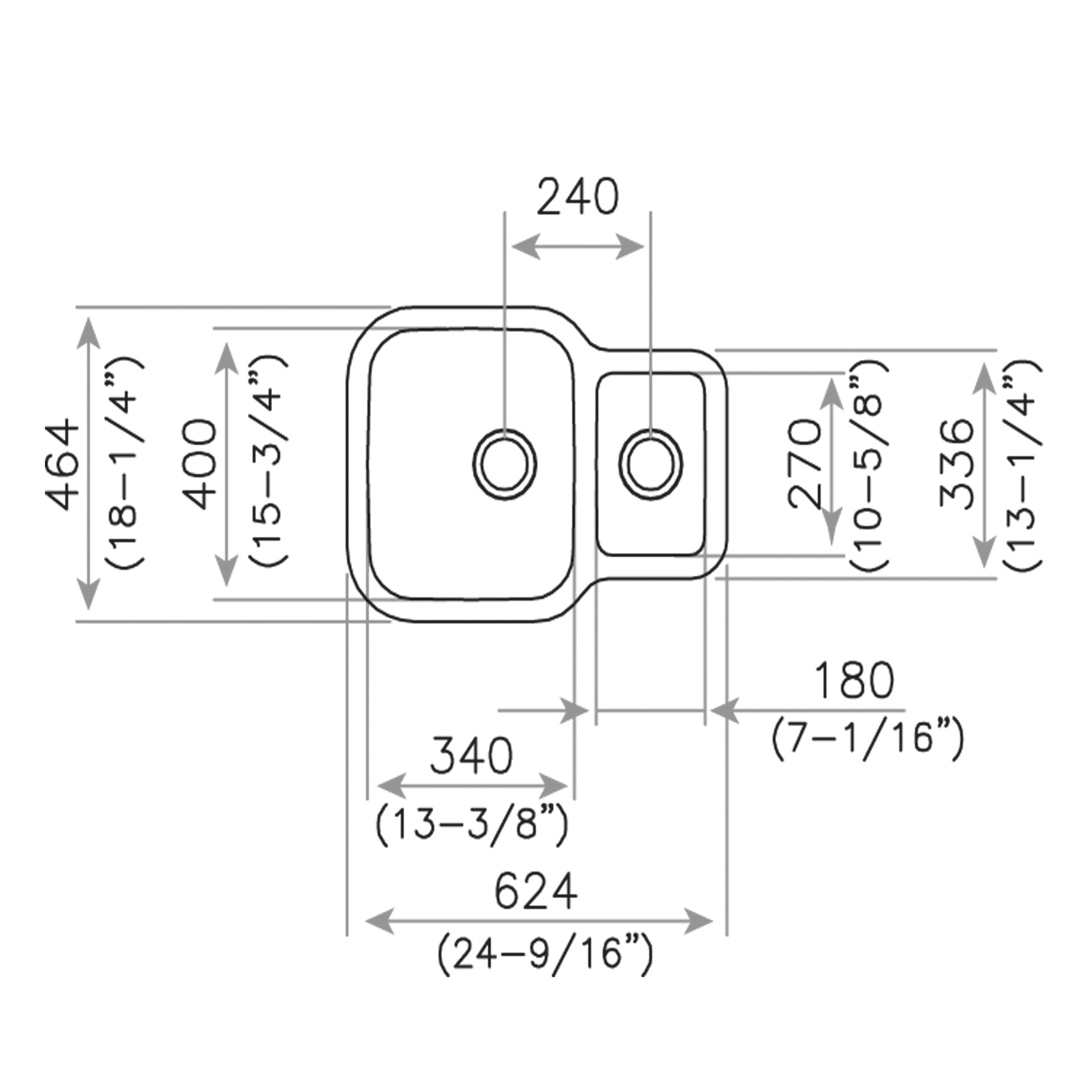 Fregadero bajo encimera BE 1½B 625 con cubeta grande y auxiliar (2)
