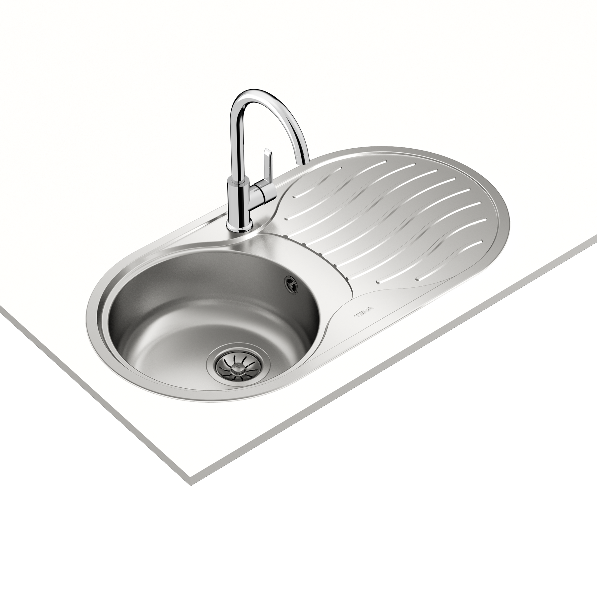 Fregadero circular encastrado y reversible DR-80 1B 1D con cubeta de Ø36 cm y escurridor