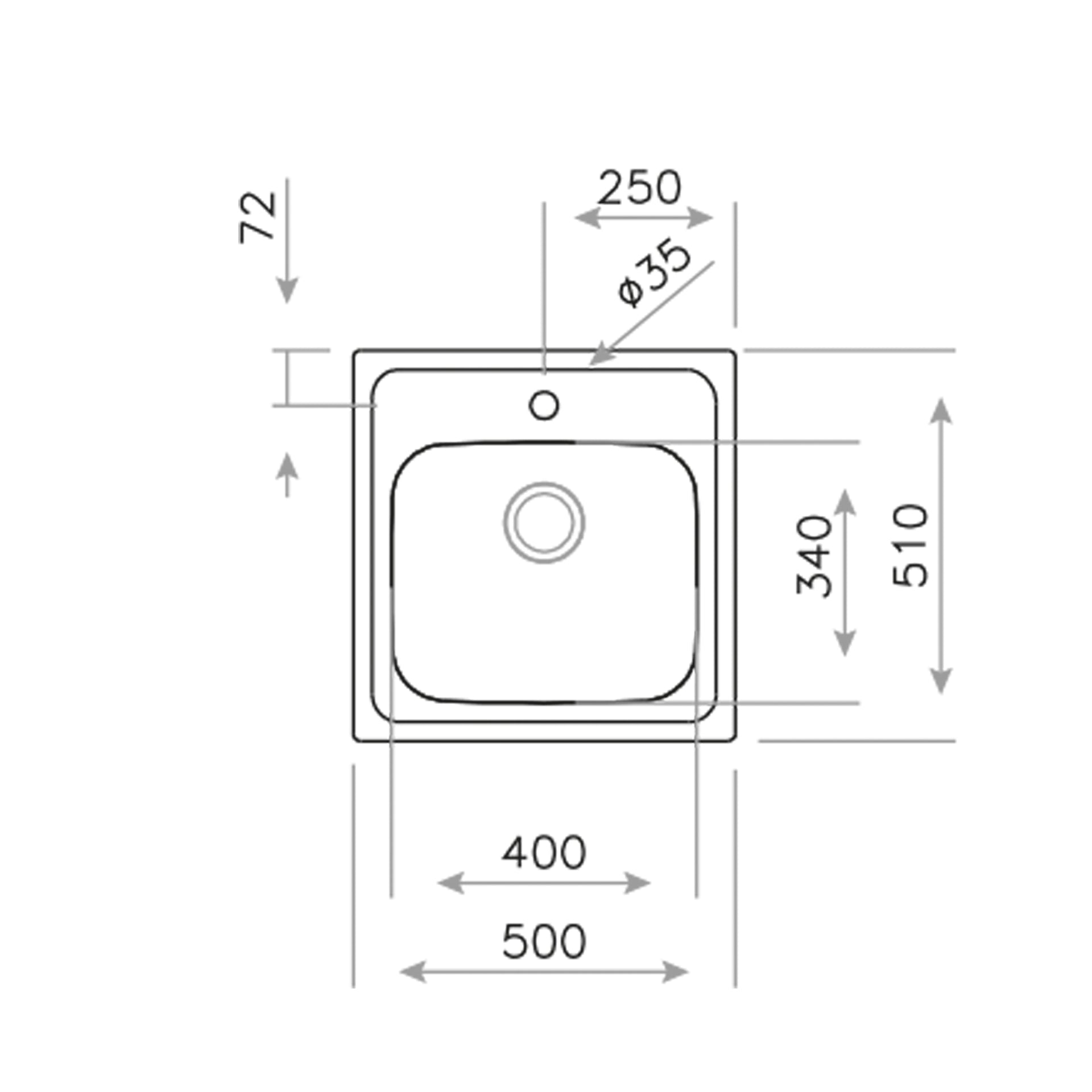 Fregadero Eline 1C encastrado de 50 cm con una cubeta (2)