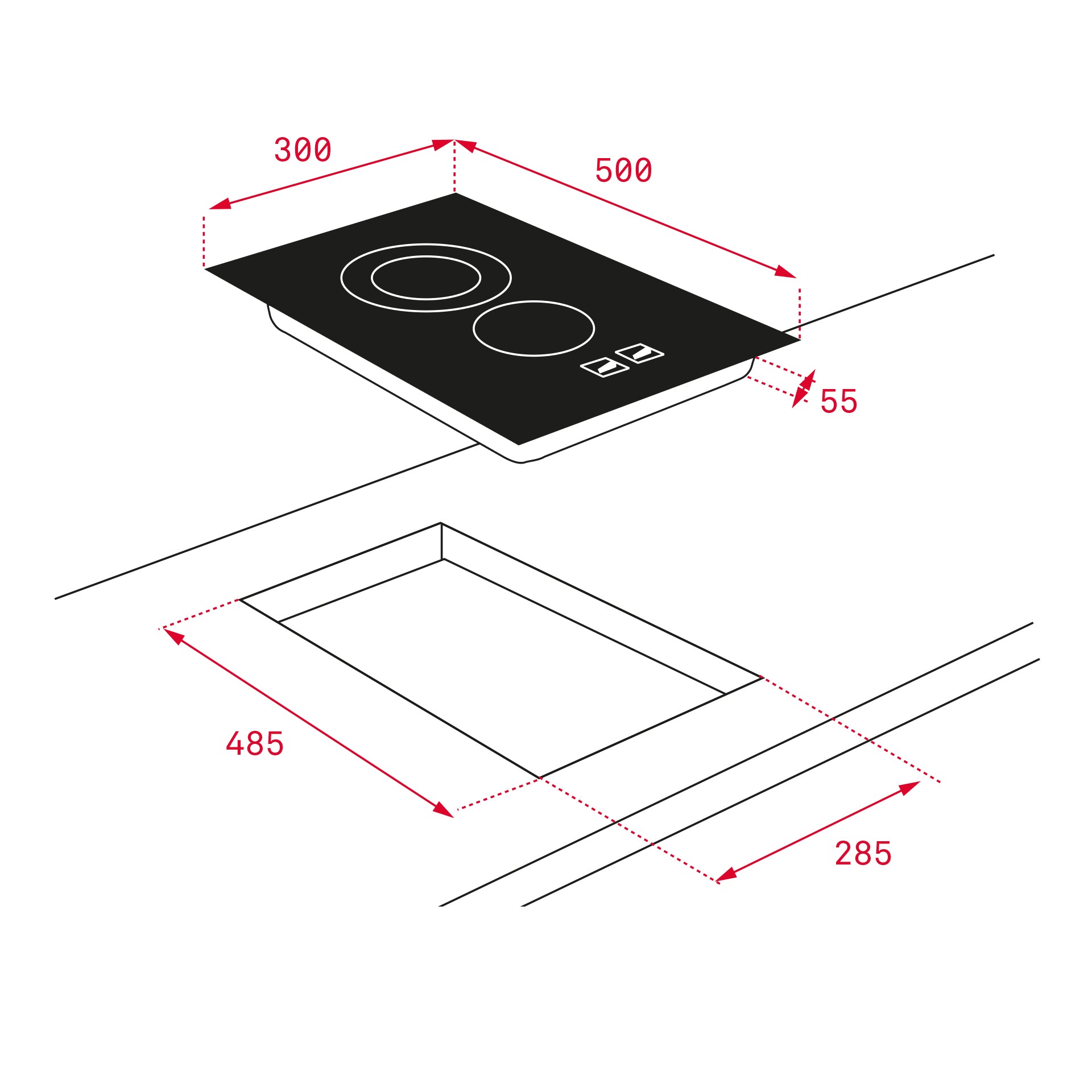 Placa Modular CGB LUX 2G AL CI de 30 cm con dos quemadores de gas butano (1)