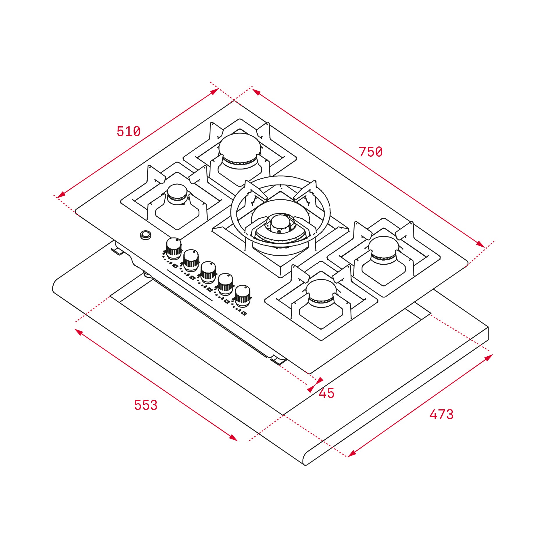 Cocina de gas EFX 70.1 de 70cm con 5 quemadores de alta eficiencia gas natural (1)