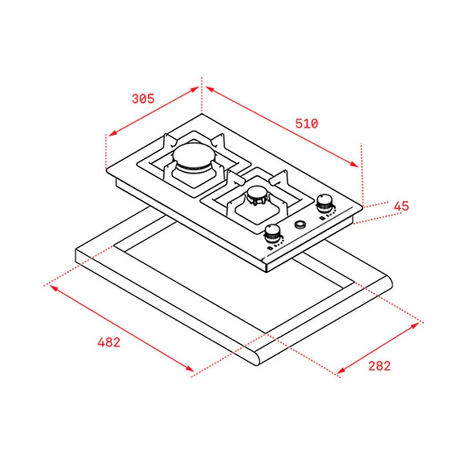 Placa modular EFX 30.1 de 30cm con mando frontal de gas butano (1)