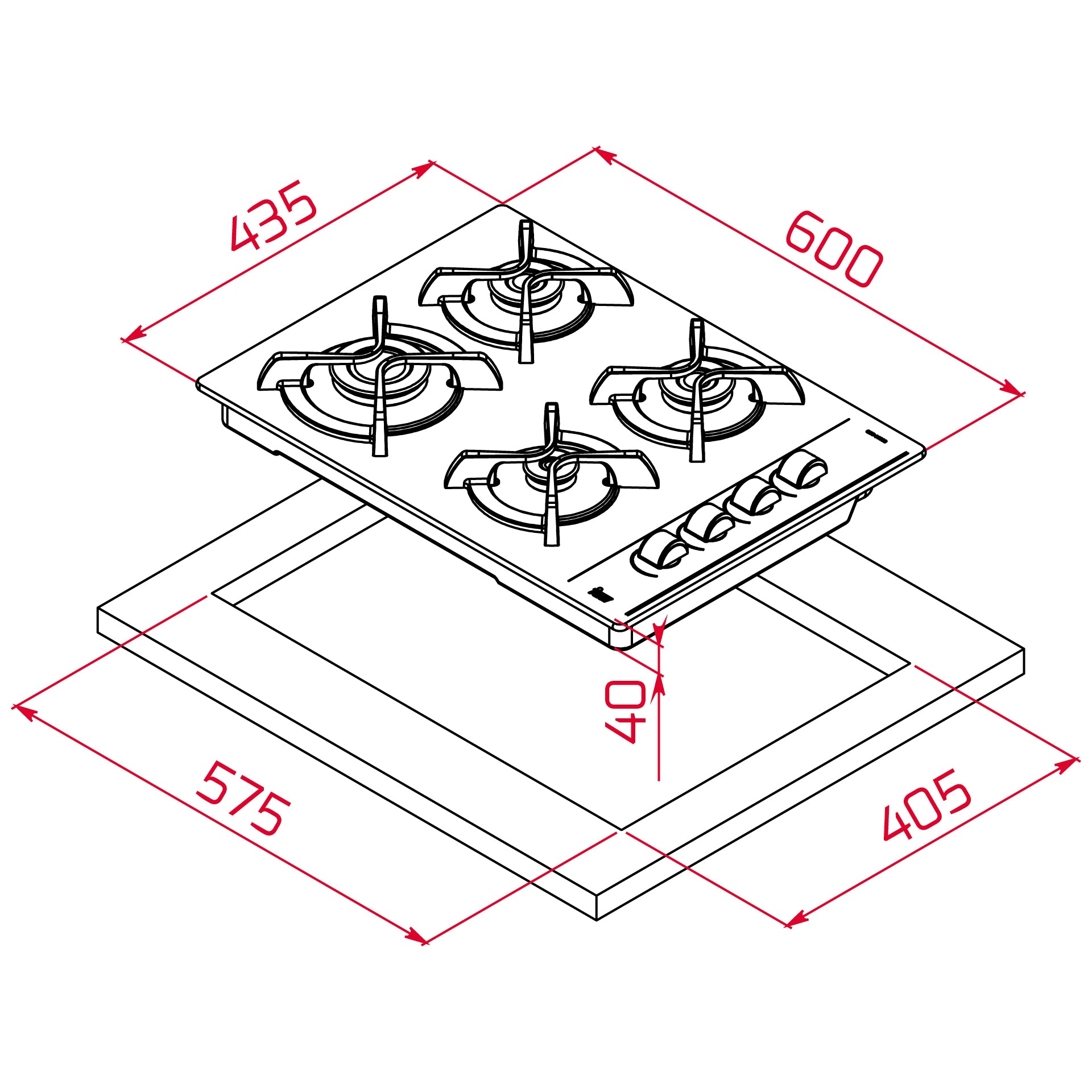 Placa cristal gas GBC 64003 KBN de 60 cm con mandos frontales ergonómicos de gas natural (2)