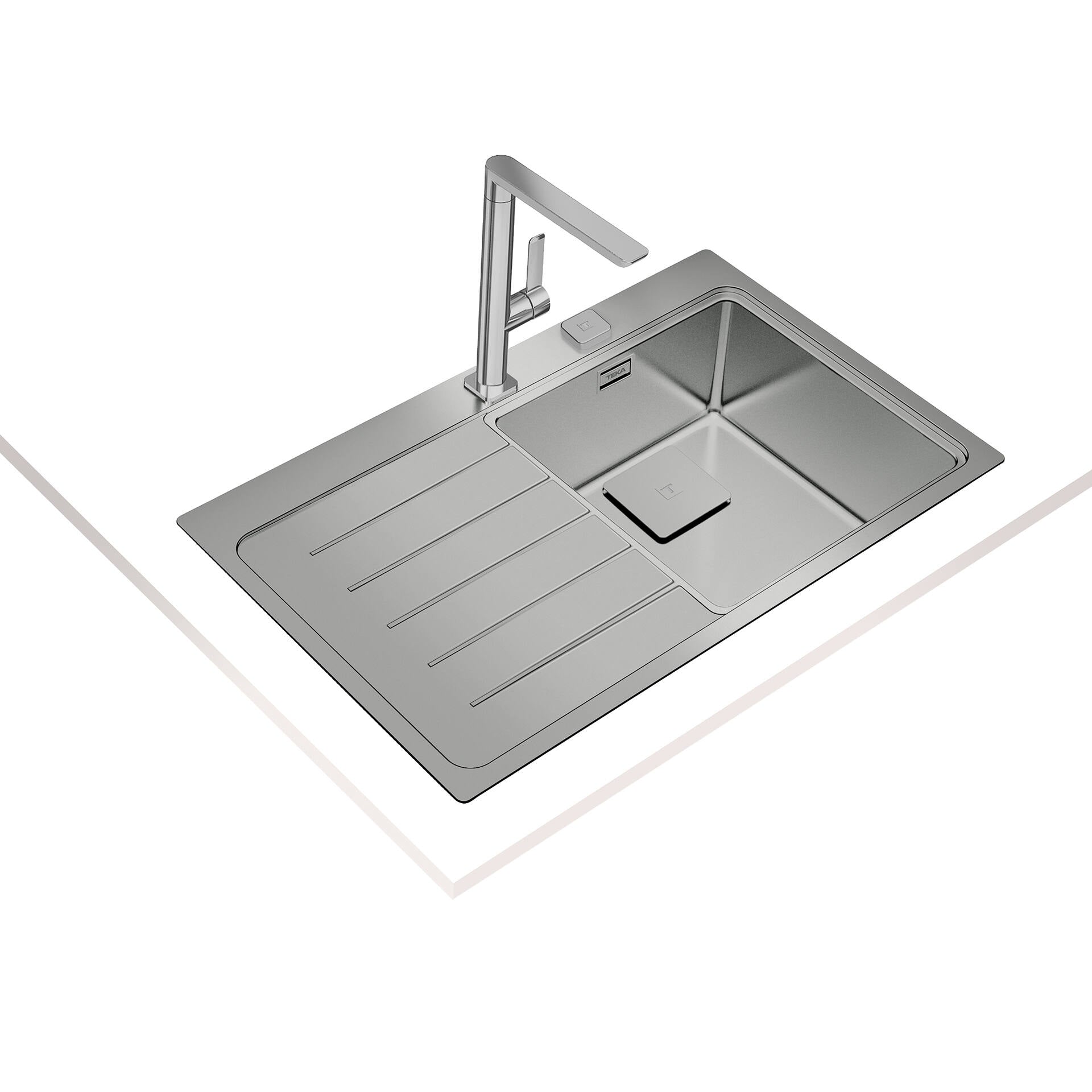 Fregadero encastrado Zenit RS15 con escurridor a la izquierda, cubeta de 40 cm y SilentSmart