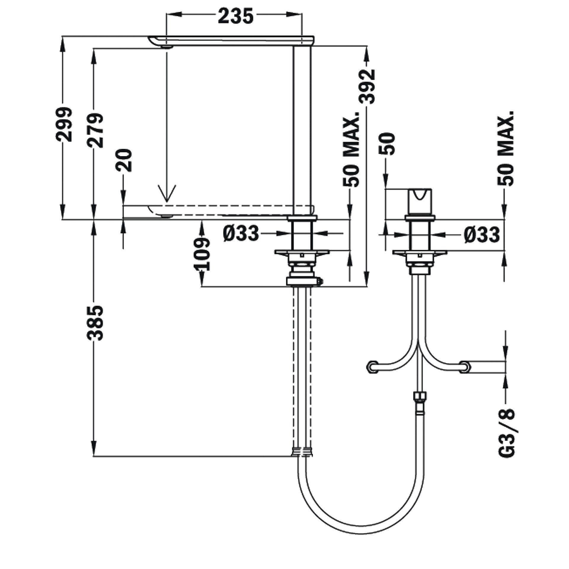 Grifo de cocina monomando FO 985 con caño giratorio bajo ventana y retraible en 2 posiciones (1)