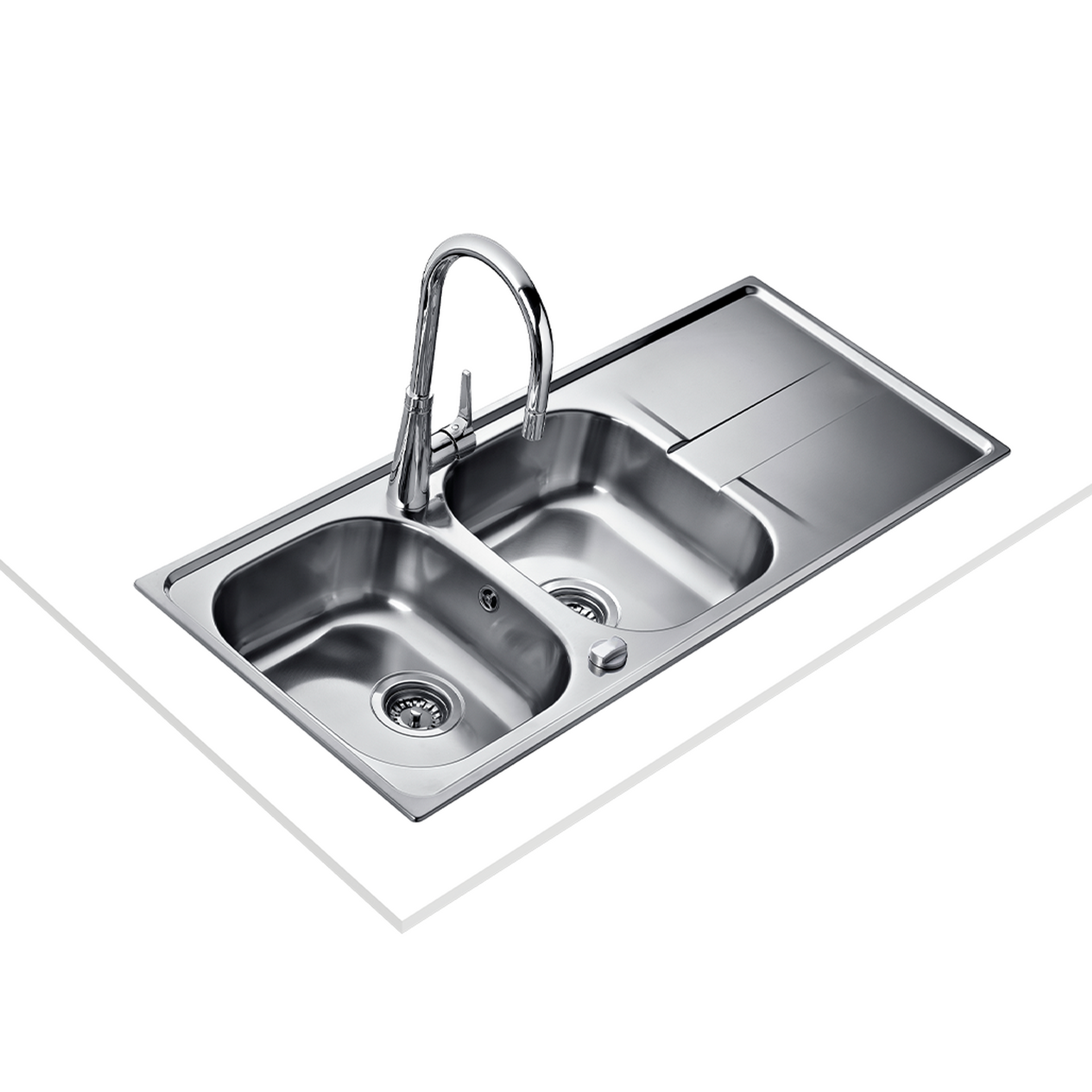 Fregadero Stena 2C 1E reversible encastrado de 80 cm con dos cubetas y escurridor