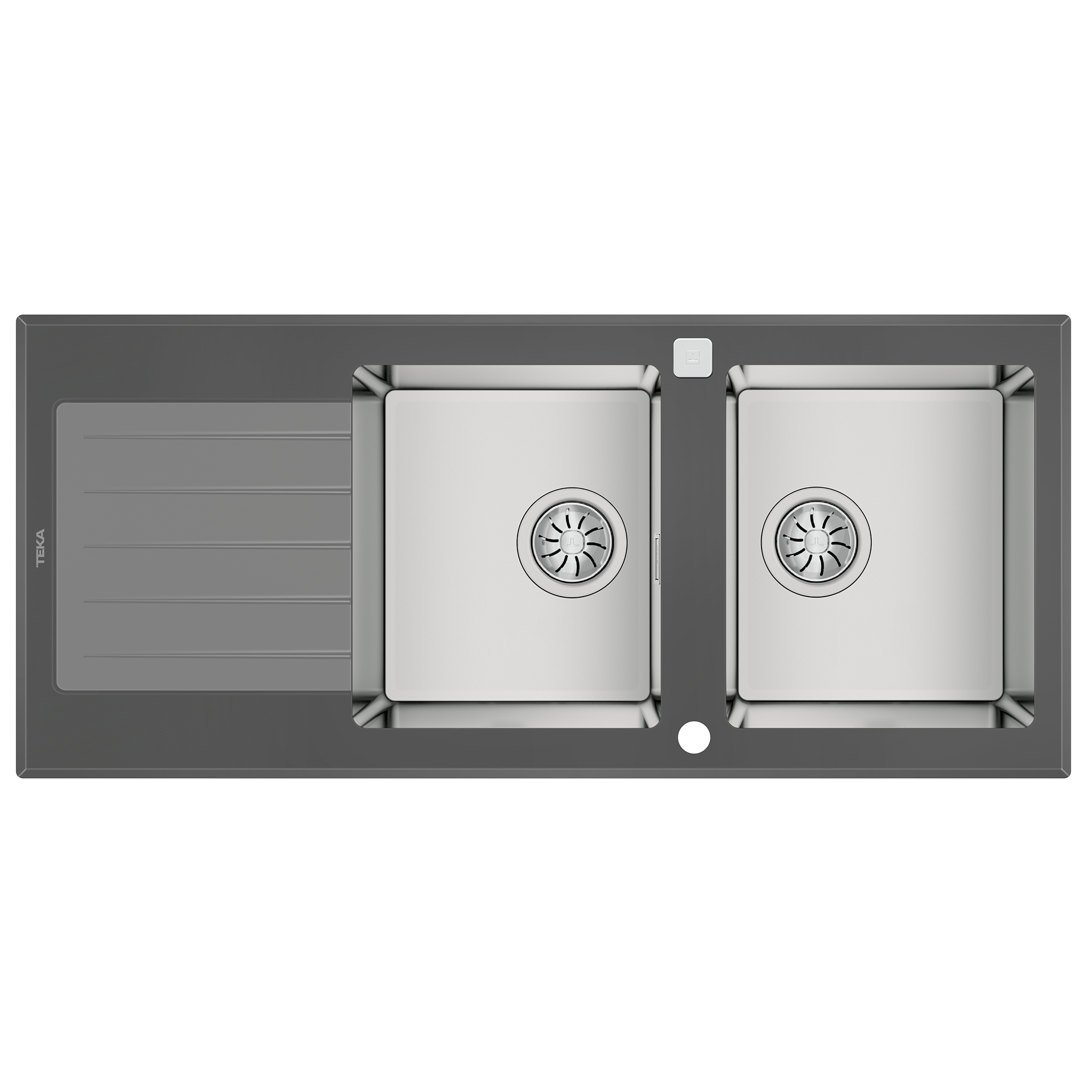 Fregadero encastrado LUXE 2B 1D Stone Grey de 80 cm con dos cubetas y escurridor de acero inoxidable