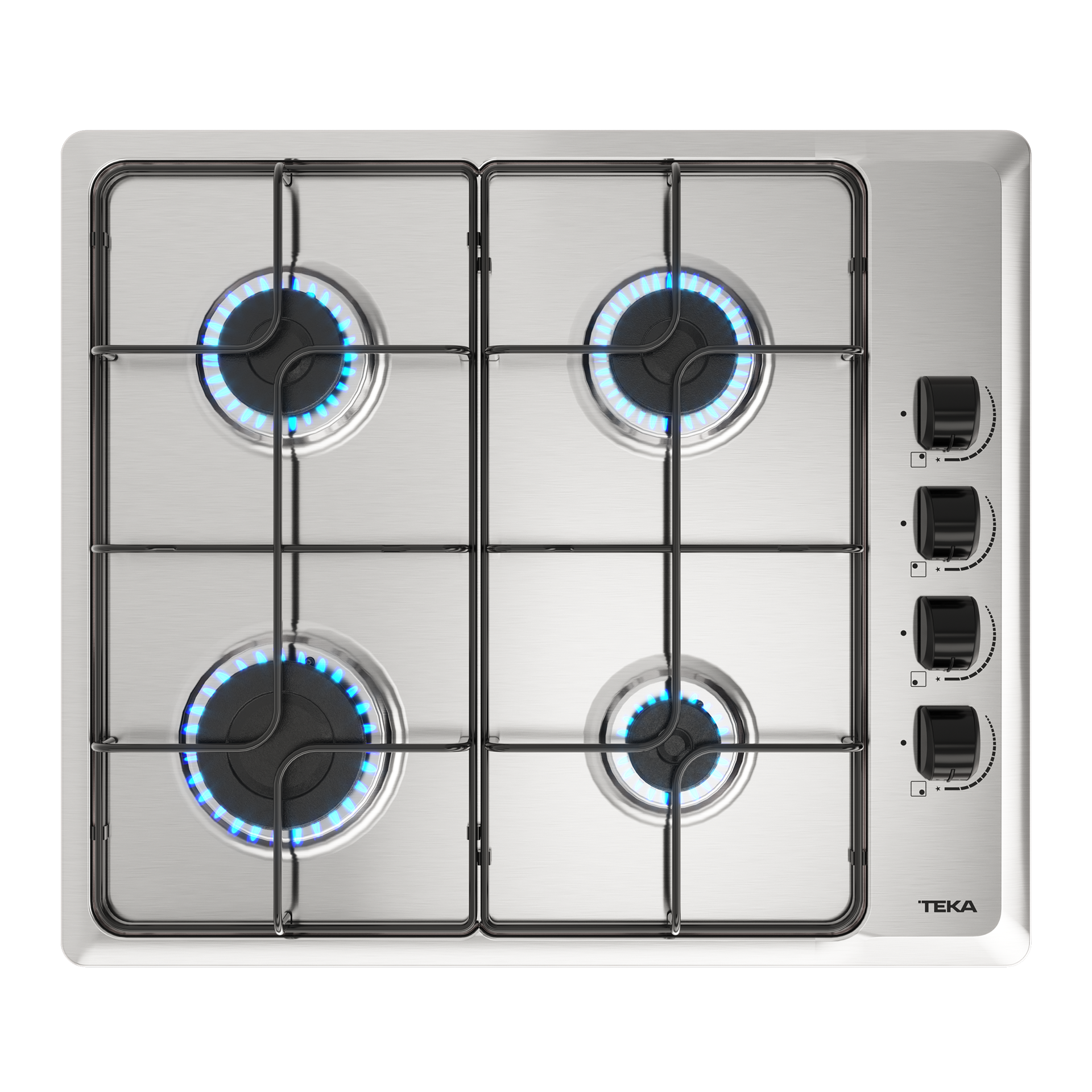 Placa de cocción a gas natural HLX 640 KL con 4 fuegos y mandos de diseño ergonómico