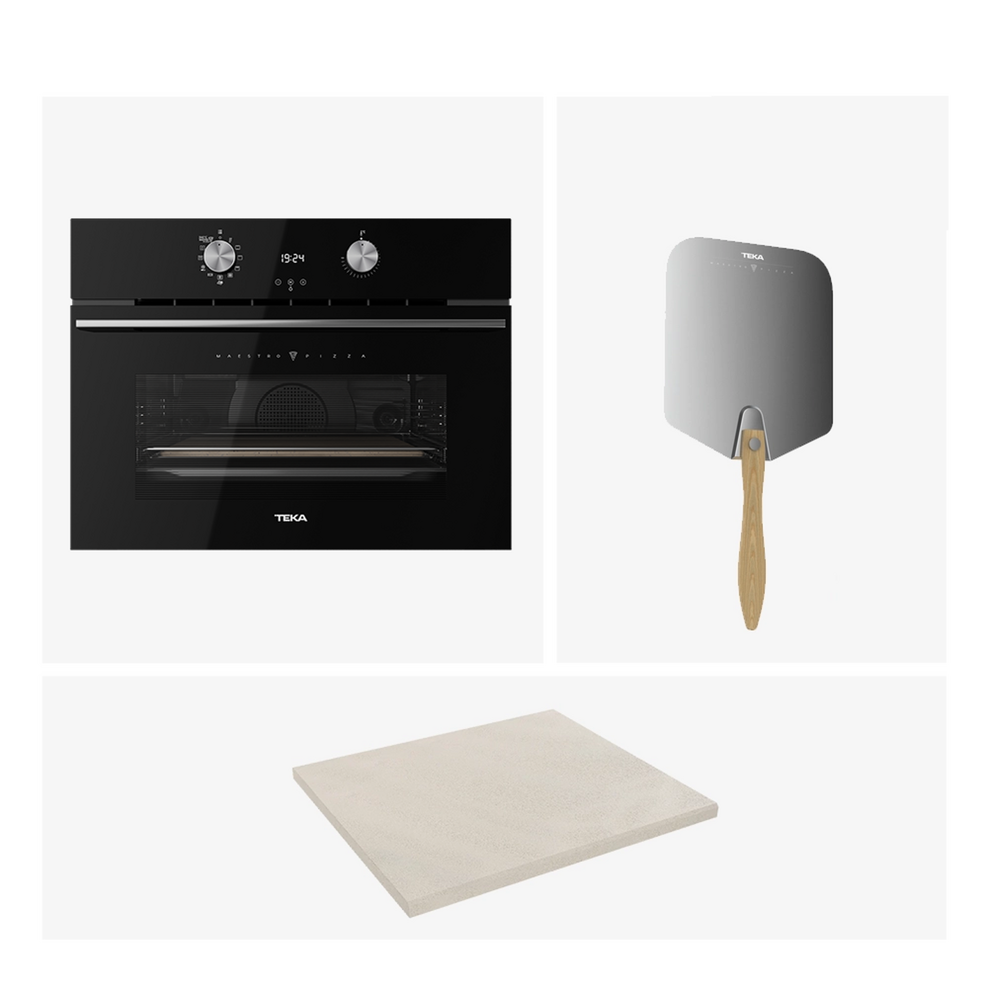 Pack Horno pirolítico compacto MaestroPizza HLC 8510 P con función especial para pizza 340ºC + Pala profesional + Piedra Ceramic PRO (1)