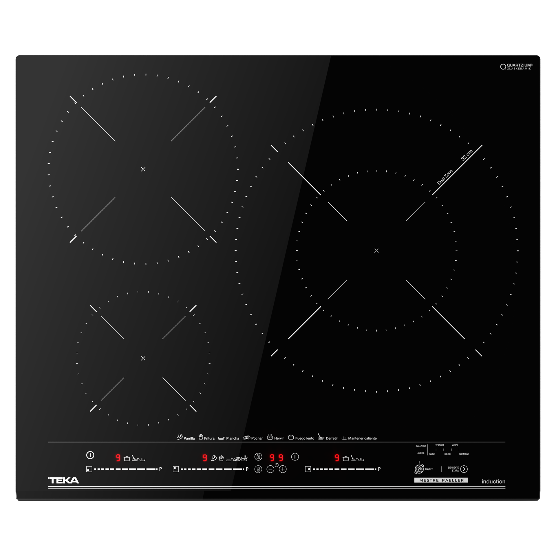 Placa de inducción MestrePaeller IZC 63632 MPT con sensores de temperatura, zona XL y función especial Paella en color negro