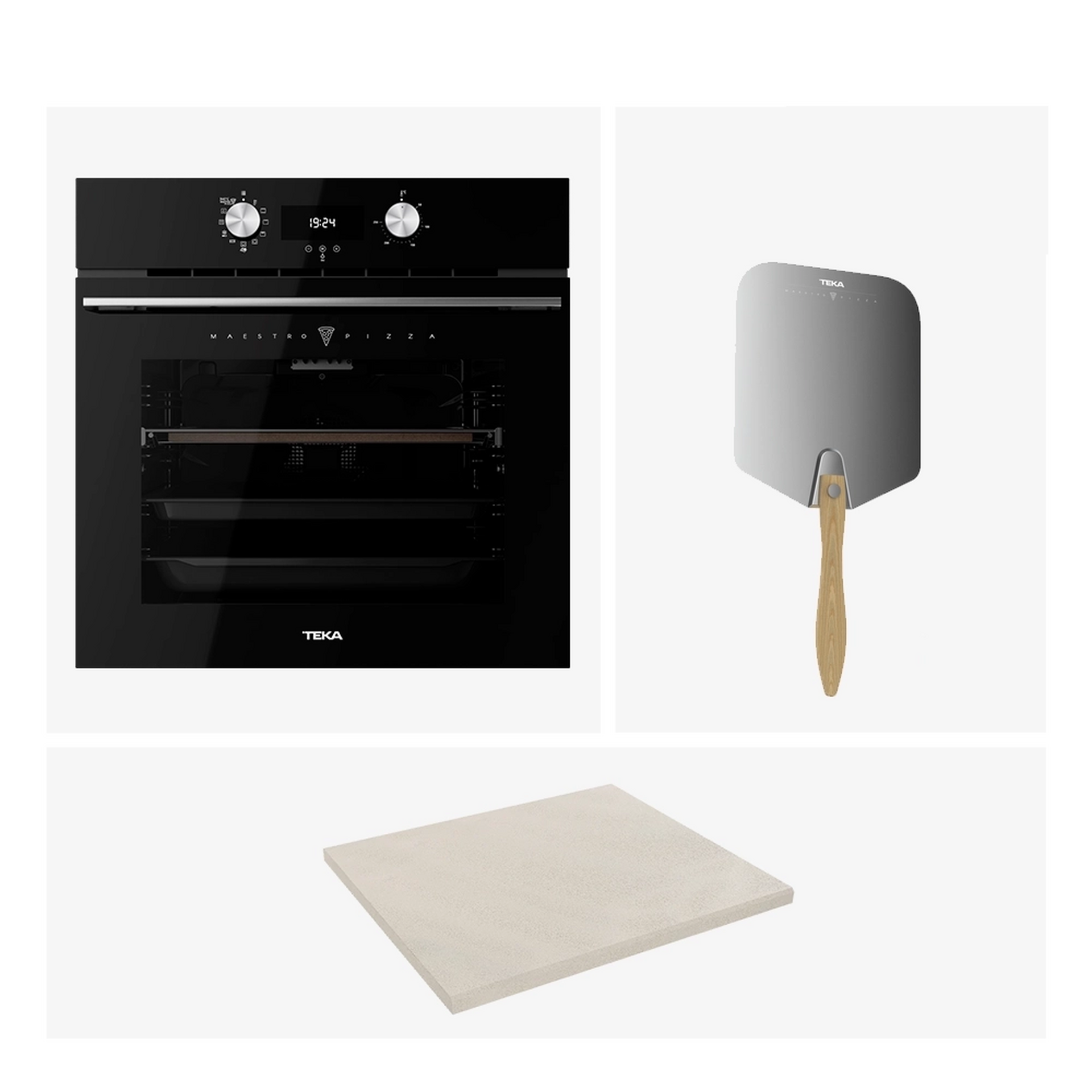 Pack Horno pirolítico MaestroPizza HLB 8510 P con función especial para pizza 340ºC + Pala profesional + Piedra Ceramic PRO (1)