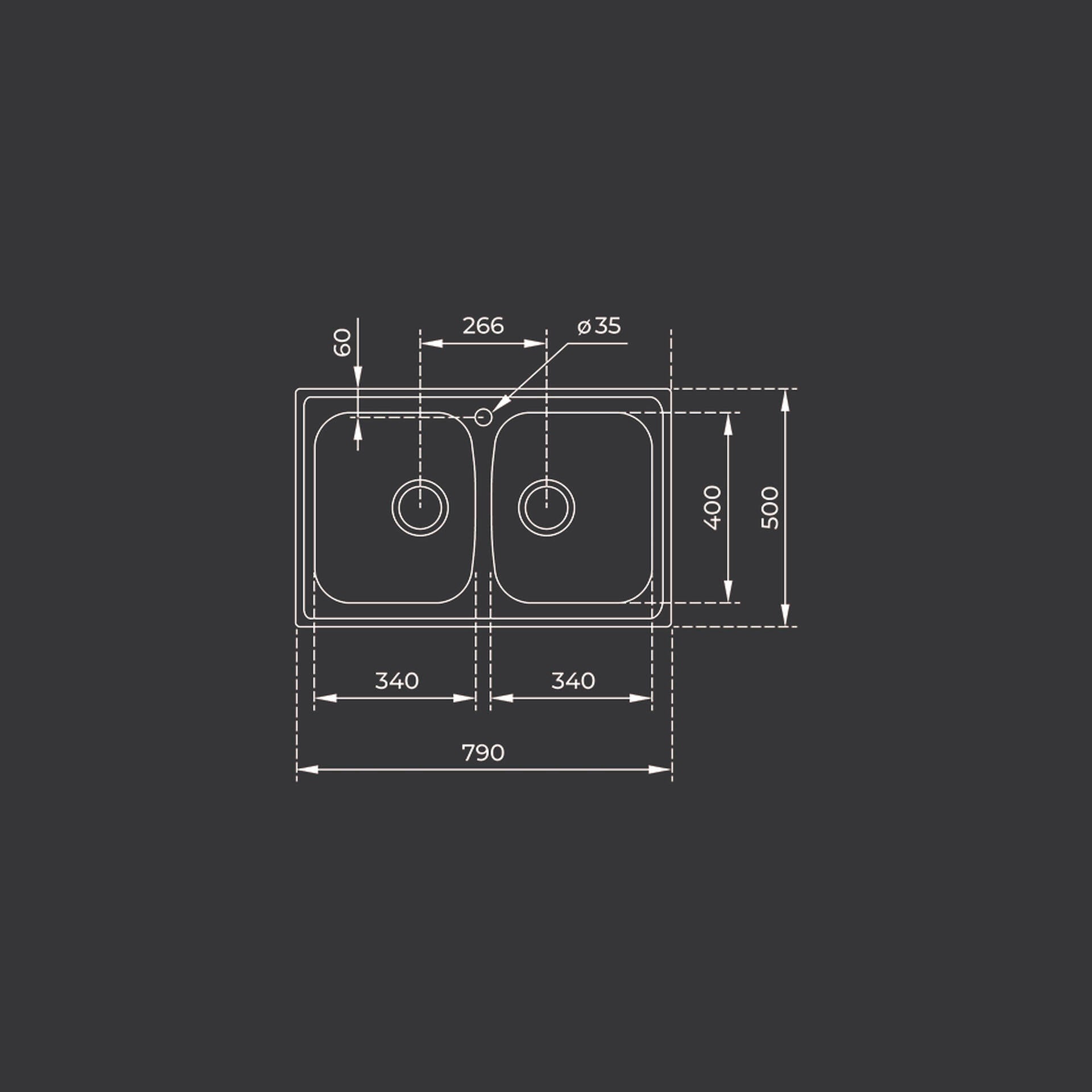 Fregadero Basico 79 2C encastrado de acero inoxidable de 50 cm (2)