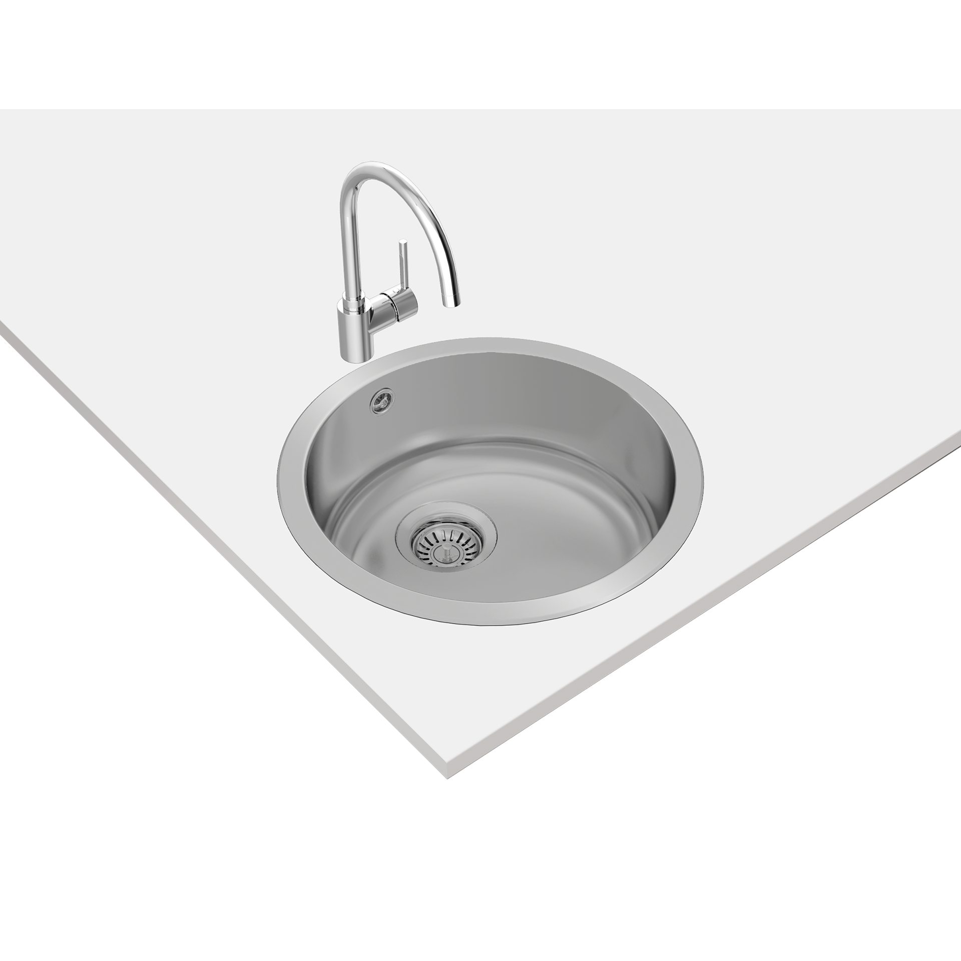 Fregadero encastrado Basico Ø450 1B de acero inoxidable con una cubeta de 45 cm de diámetro