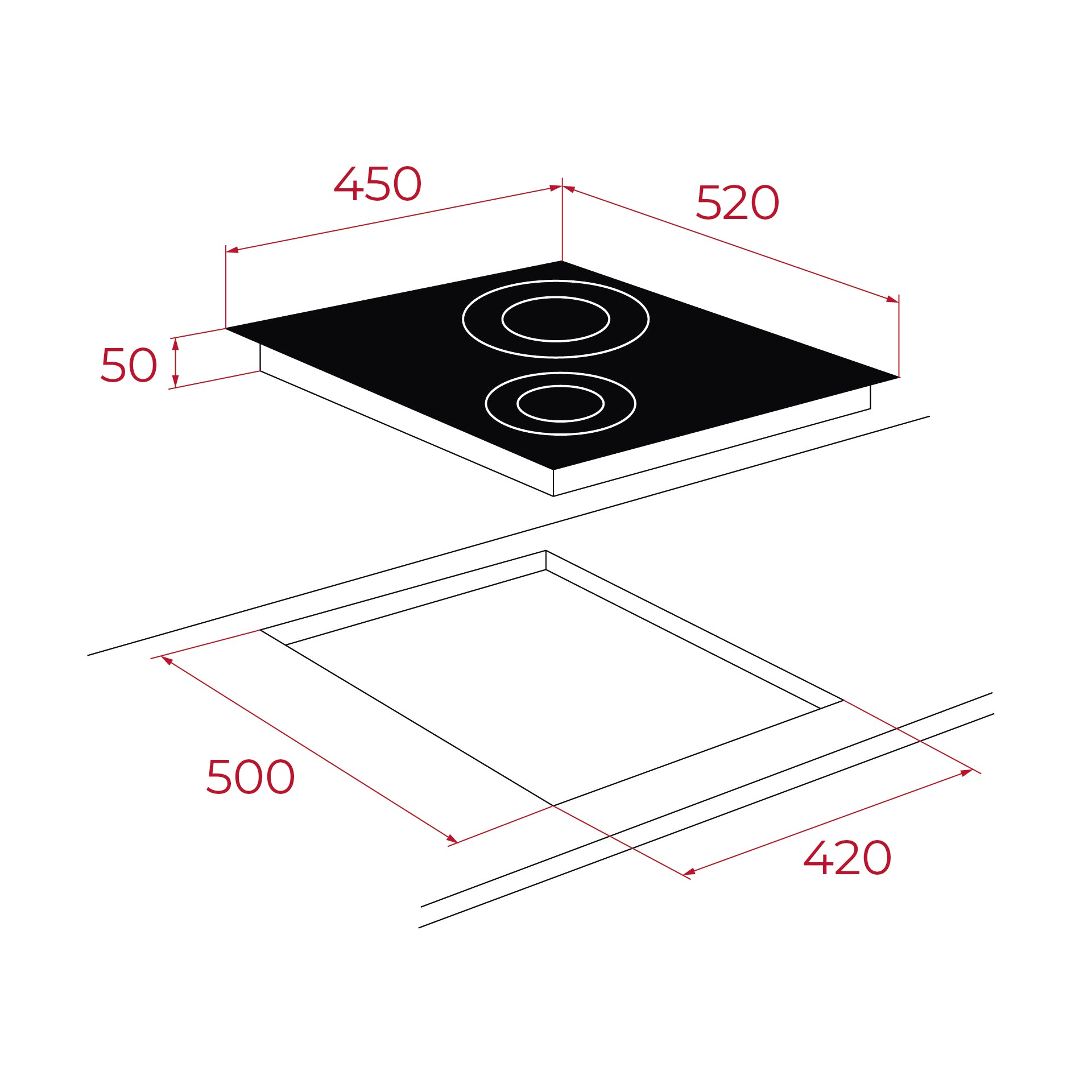 Placa de inducción modular IR 4200 de 2 zonas con Touch Control en 45 cm (1)