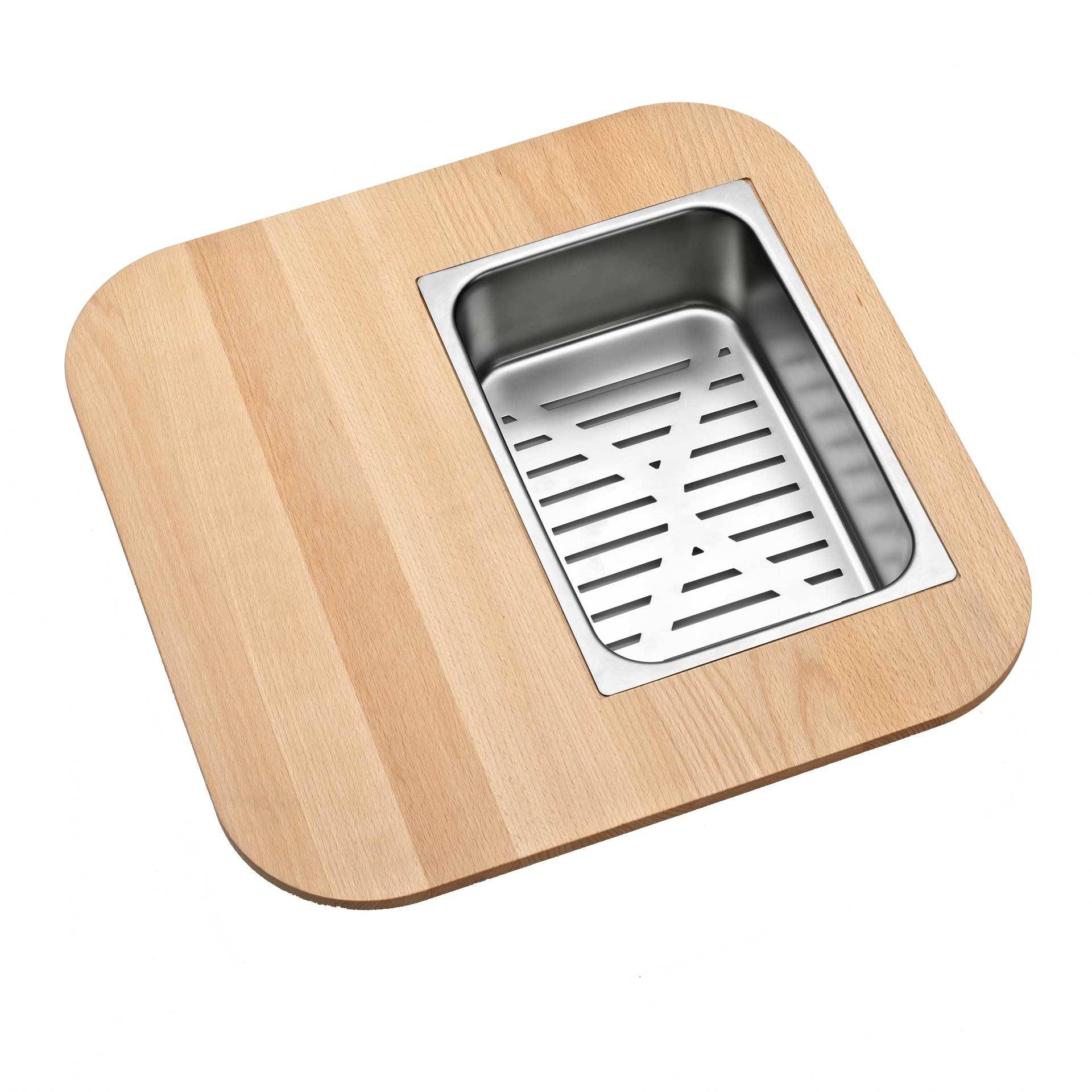 Tabla de corte de madera con colador de acero inoxidable para fregaderos 40.40