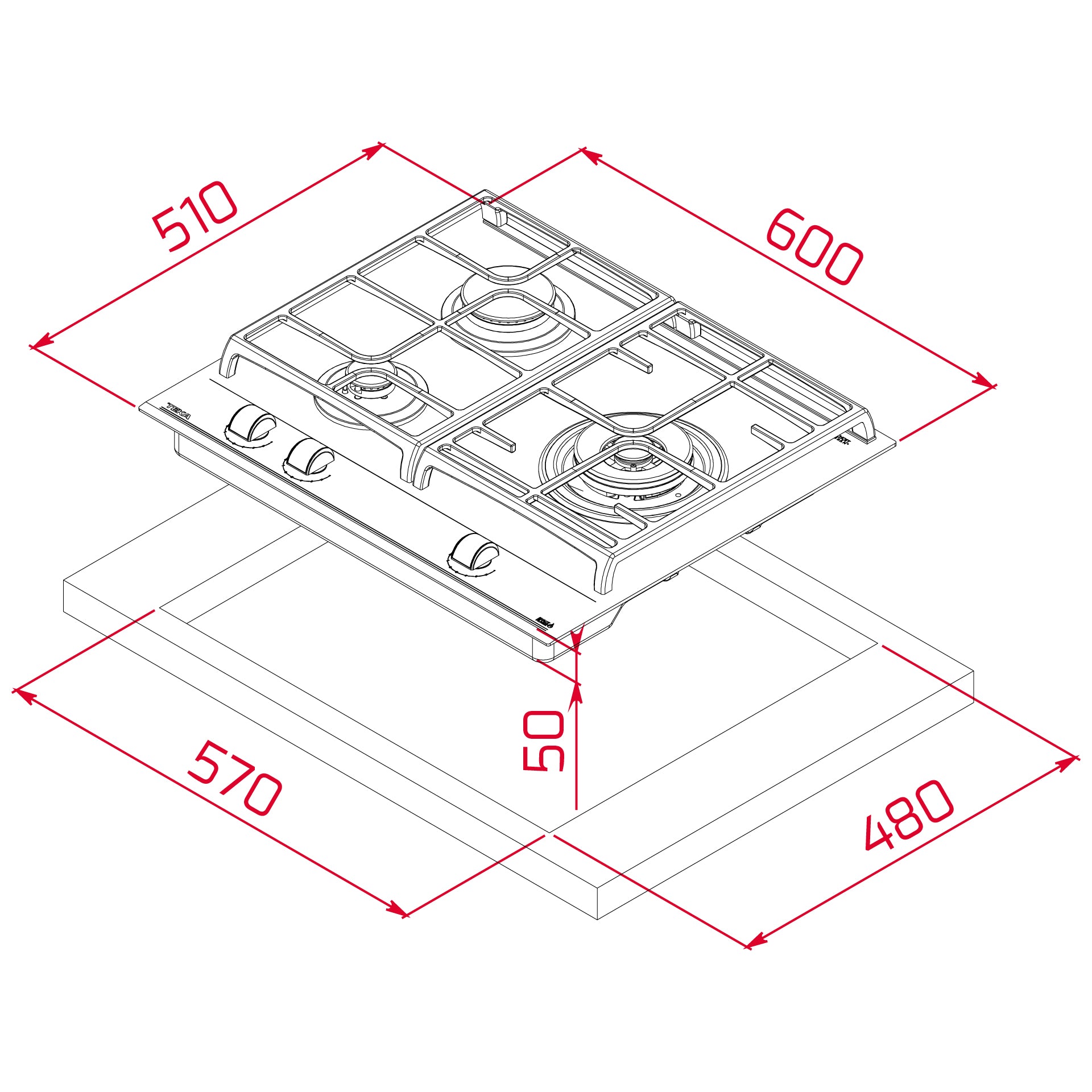 Placa Cristal Gas GZC 63310 de 60 cm con función ExactFlame de butano (2)