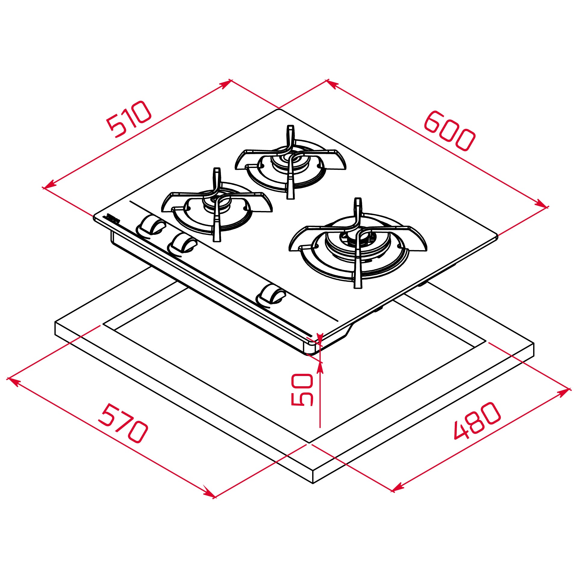 Placa Cristal Gas GBC 63010 KBN de 60 cm con mandos frontales ergonómicos de gas natural (2)