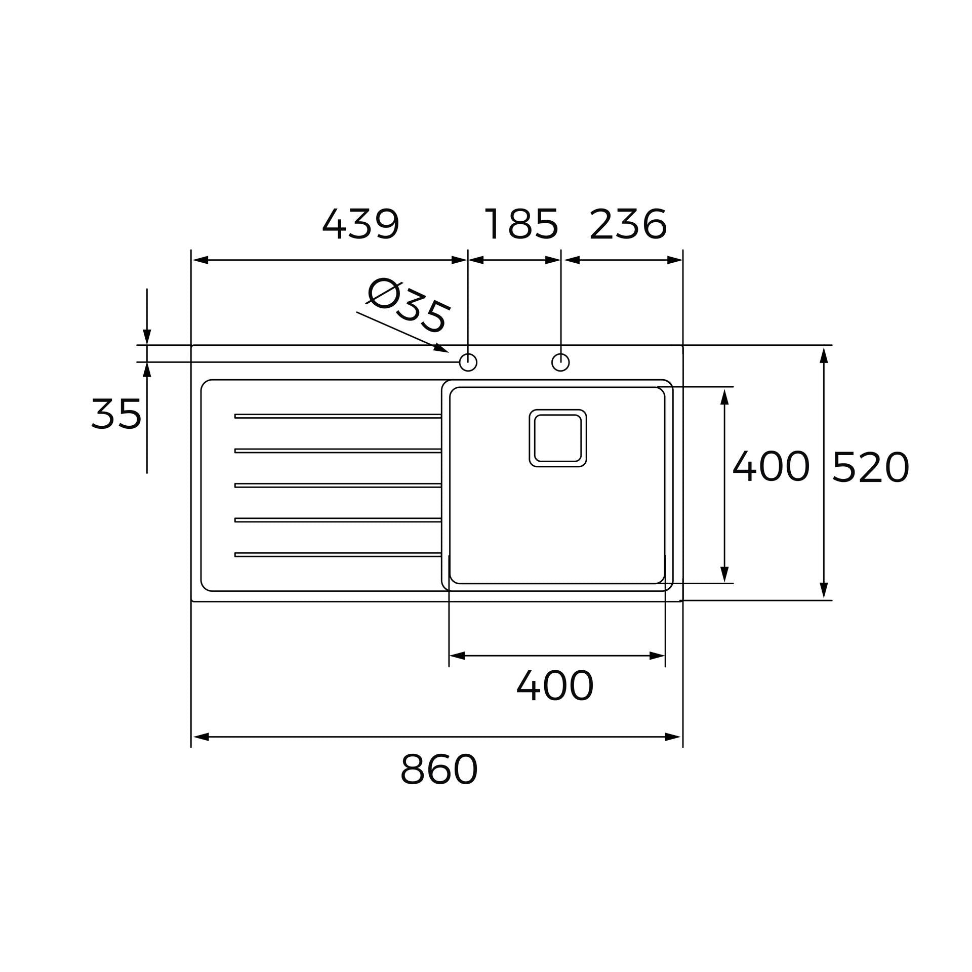 Fregadero encastrado Zenit RS15 con escurridor a la izquierda, cubeta de 40 cm y SilentSmart (2)