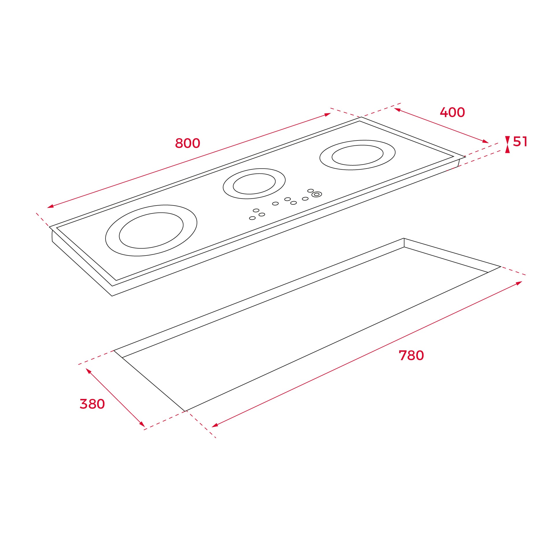 Vitrocerámica TRC 83631 de 80 cm con 3 zonas con Touch Control (2)