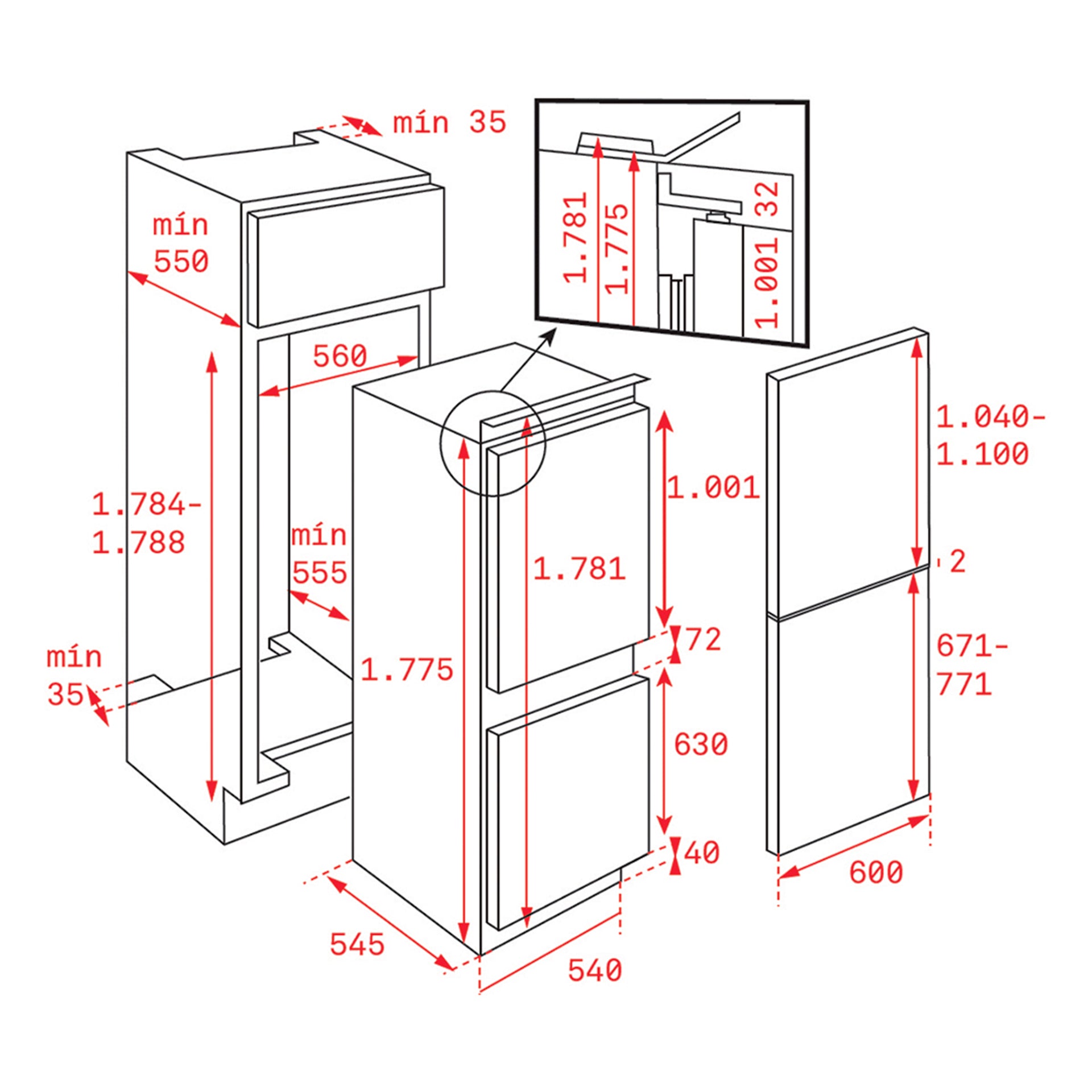 Frigorífico combi RBF 73340 FI integrable por sistema de guía deslizante y display en el interior (1)