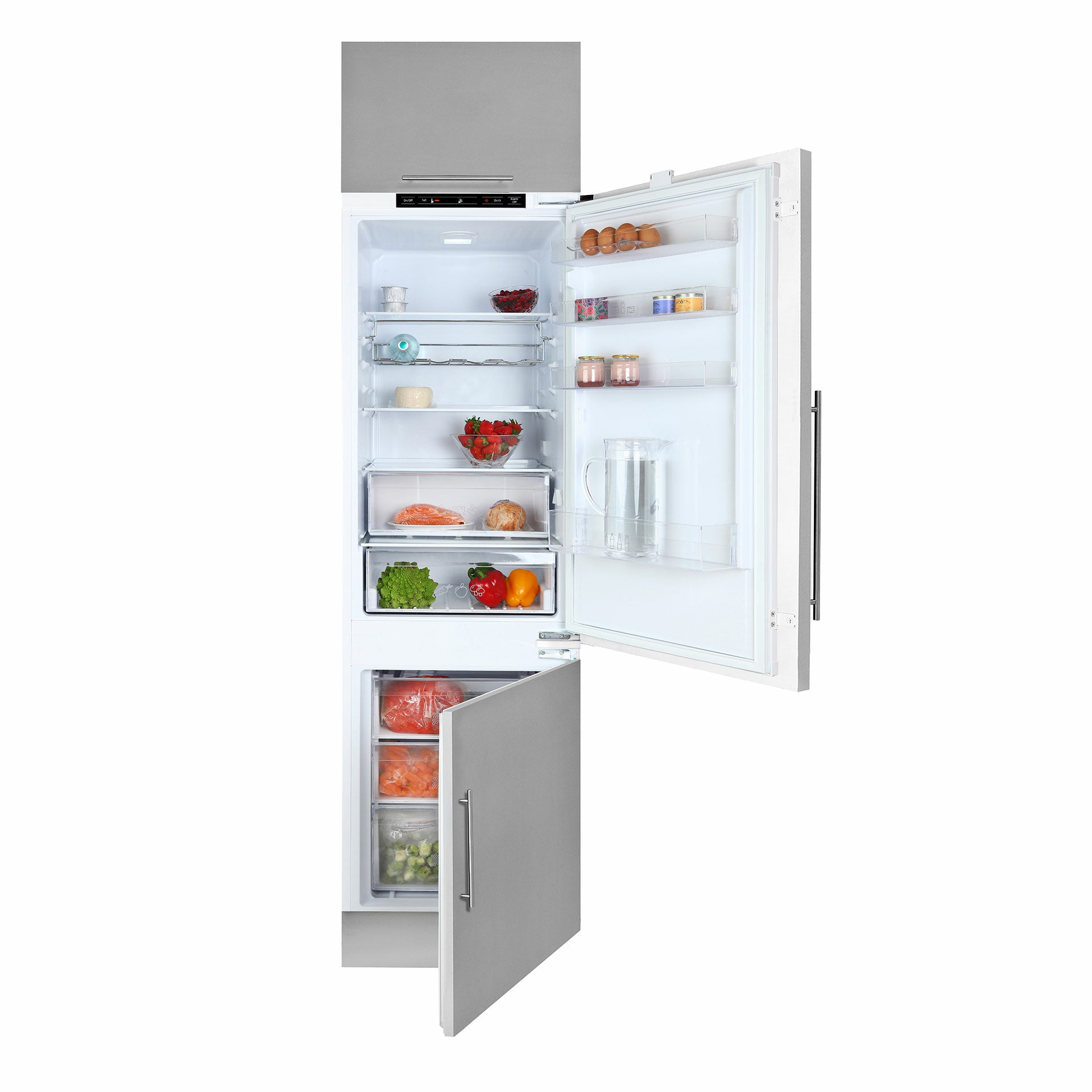 Frigorífico combi RBF 73340 FI integrable por sistema de guía deslizante y display en el interior