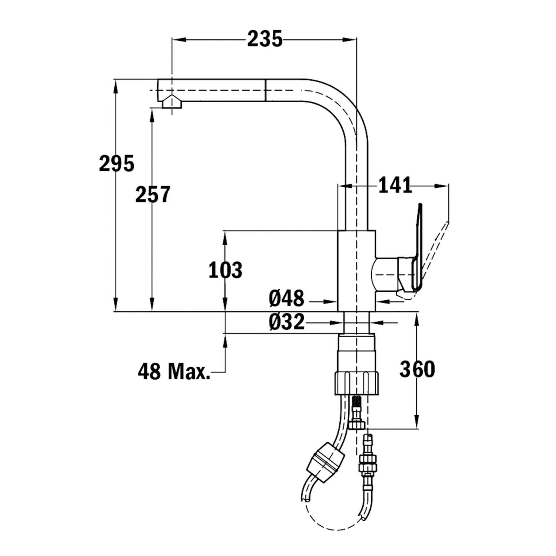 Grifo de cocina monomando IN 938 con caño alto extraíble (1)