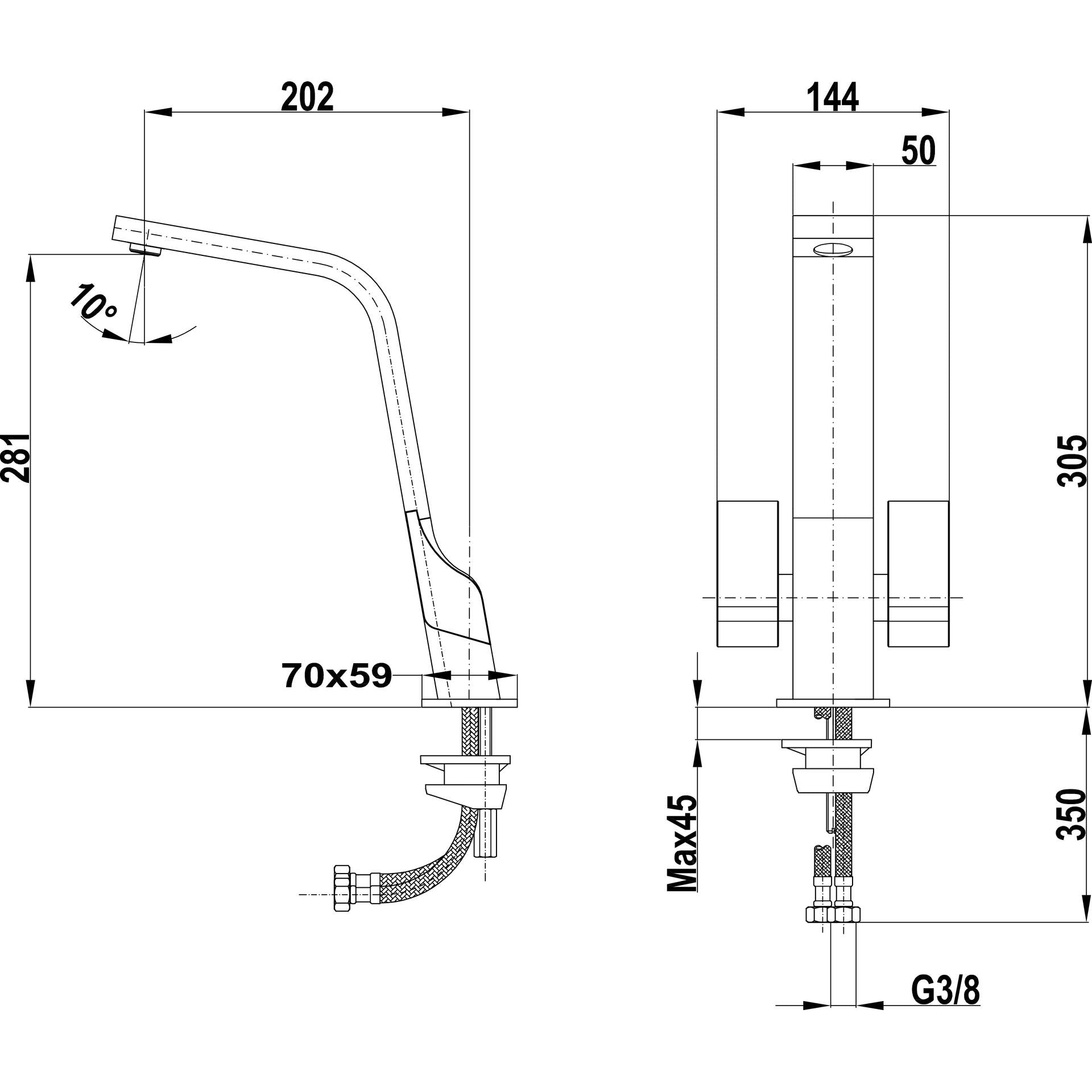 Grifo de cocina bimando de diseño ICT 915 con caño alto giratorio (2)