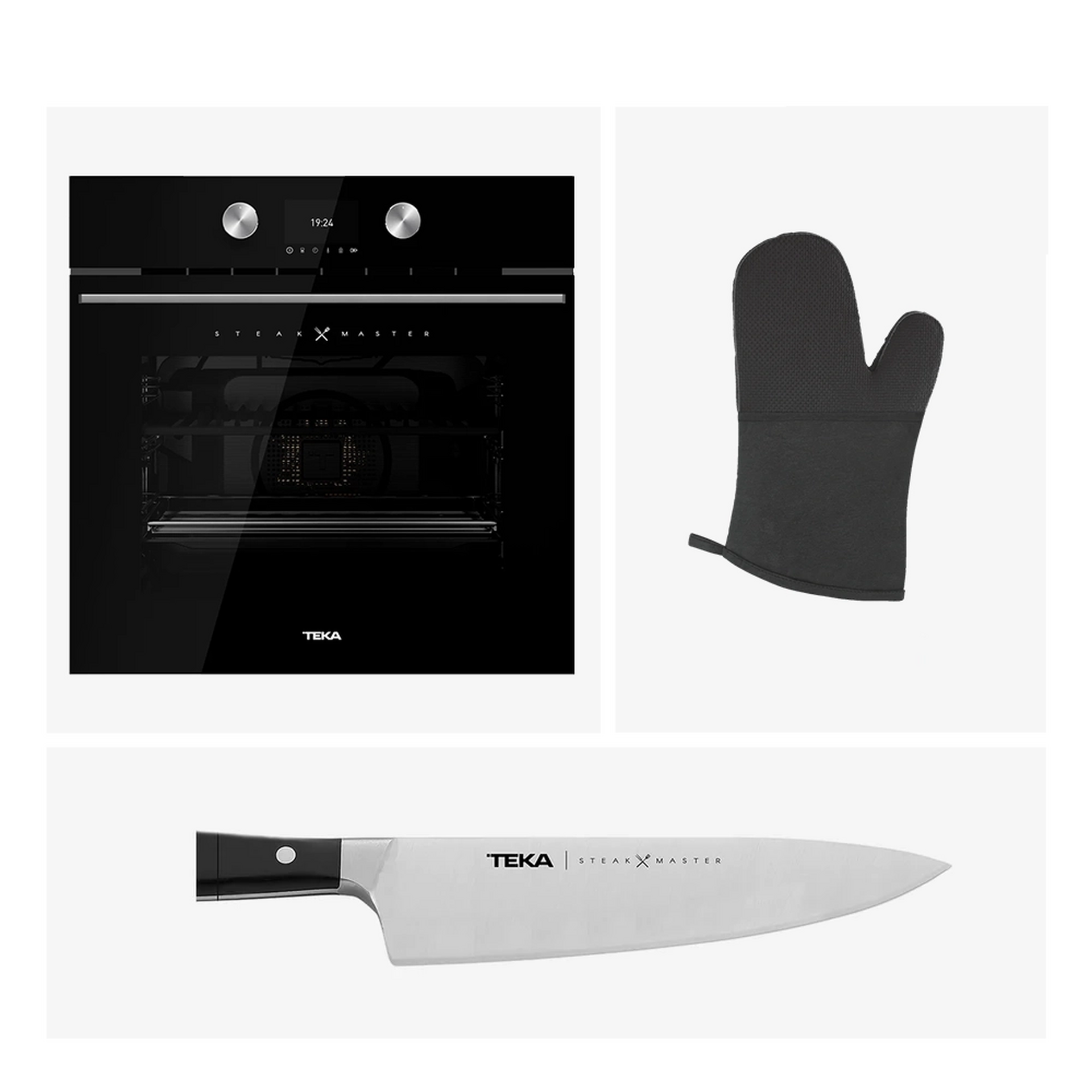 Pack Horno pirolítico multifunción SteakMaster con función especial para carne + Manopla + Cuchillo profesional (1)